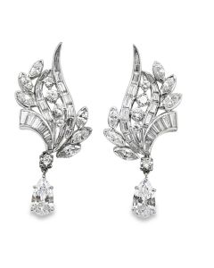 Vintage Platinum Diamond Ear Pendants. 