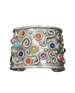 Estate Vintage Edouard Rambaud Paris Multicolored Glass Cuff Bracelet 1980s