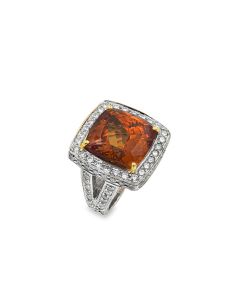 Vintage 18K White Gold Diamond & Tourmaline Ring.