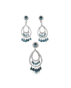 18K White Gold Diamond & Topaz Suite