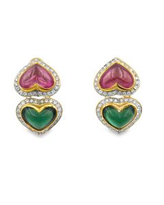18K Gold Diamond and Tourmaline Earrings. 