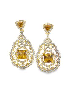 18K Yellow Gold Diamond Chandelier Earrings.