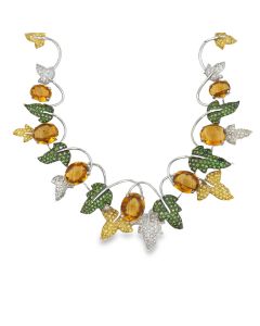 Vintage 18K White Gold Diamond and Gemstone Necklace.