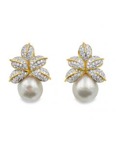 Vintage South Sea Pearl & Diamond Ear Pendants.