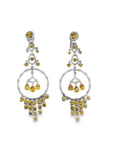 18K White Gold Diamond & Citrine Ear Pendants.