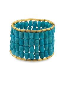 Wide 18K Yellow Gold Turquoise Cuff Bracelet.