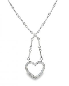18K White Gold Diamond Heart Pendant Necklace 