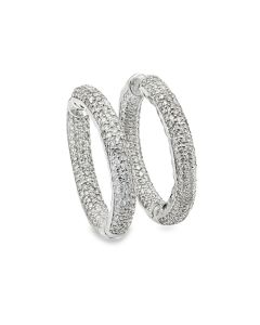18K White Gold Diamond Hoop Earrings.