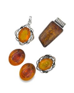 Collection of Silver and Amber Jewelry.