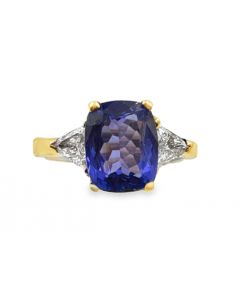 Fine Three‑Stone Diamond & Tanzanite Ring.