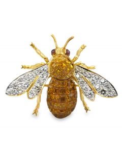 18K Yellow Gold Diamond & Yellow Sapphire Bee Brooch.