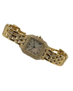 Large Cartier Panthere 18k Gold W/Diamonds Quartz Watch 27mm.