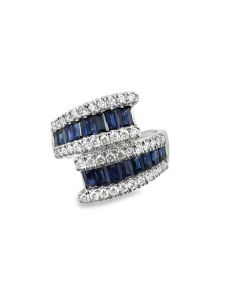 14k White gold diamond and sapphire bypass band