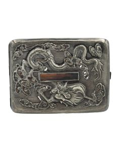 Vintage Chinese Export Silver Repoussé Dragon Cigarette Case.