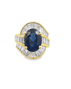 18K Yellow Gold Diamond Sapphire Ring 