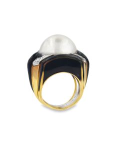 Vintage 18K yellow gold Mabe pearl and diamond ring by David Webb