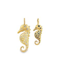 Vintage 14k yellow gold diamond and sapphire seahorse pendants 