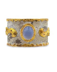 Wide chrysoprase cuff bracelet by Victor Velyan