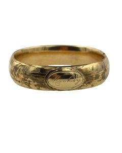 Victorian yellow gold shell bangle bracelet signed “Mookey,” 