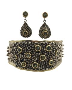 Vintage sterling silver and 18K gold beaded cuff bangle signed “The Dreamer,”