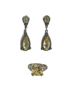 Judith Ripka Sterlling Silver Earrings and Ring 