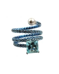 The Unique Ocean Blue Anodized Titanium Aquamarine Spiral Cuff by Alessio Boschi