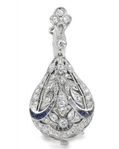 Estate Art Deco Platinum and Diamond Pendant Watch by Woog Watch Co.