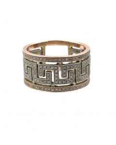 Estate Yellow Gold and Diamond Greek Key Fashion Ring 