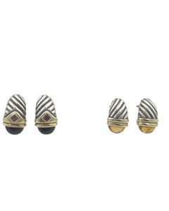 Estate Collection of (2) Pair of Sterling Silver and Gold Shrimp Cable Link Earrings By David Yurman 