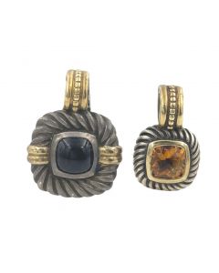 Estate Two Sterling Silver Yellow Gold Citrine and Onyx Pendant by David Yurman