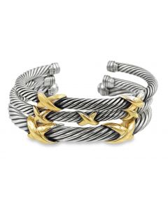 Estate Three Sterling Silver and Gold Cable Station X Bracelets by David Yurman 