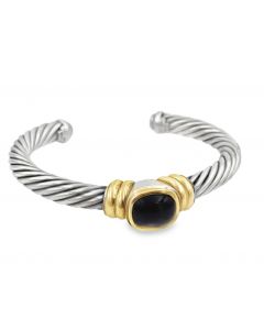 Estate Sterling Silver and Gold Onyx Cable Link Bracelet by David Yurman