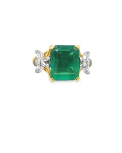 Estate Rare Two Bee Emerald and Diamond Ring by Schlumberger