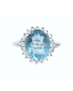 Estate Vintage White Gold Aquamarine and Diamond Ring by Schlumberger Circa 1950's 
