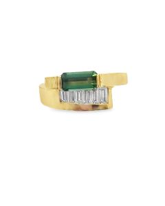 Estate Yellow Gold Diamond and Tourmaline Bypass Ring 