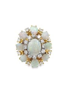 Estate Vintage Domed Opal and Diamond Ring 