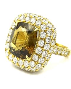 Estate Designer Yellow Gold Diamond and Chrysoberyl Ring By Jared Lehr