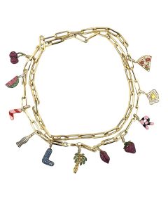 Estate Designer Gold, Diamond and Gemstone (11) Charm Necklace by Khai Khai