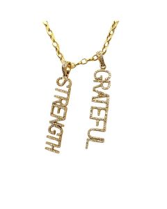 Estate Yellow Gold and Diamond "Grateful & Strength" Charm Necklace 