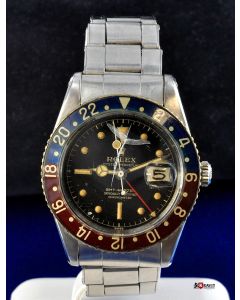 MK Personal Collection Super Rare Tropical Dial Rolex GMT Master Wristwatch Ref 6542 No Crown Guard Circa 1957