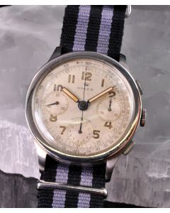 MK Personal Collection Super Rare Jumbo Steel Rolex Anti-Magnetic Flat Button Chronograph Wristwatch Ref 3330 Circa 1940's