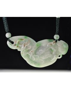 Late 19th Century Natural Carved Jade Immortal Necklace 