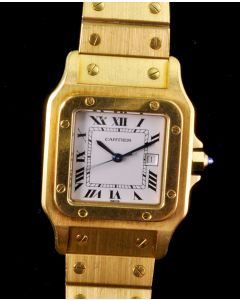 MK Personal Collection Rare Men's 18k Yellow Gold Cartier Santos Automatic Wristwatch Circa 1995