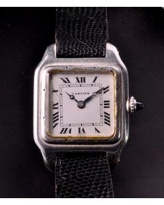 MK Personal Collection Super Rare Cartier Santos Dumont Platinum Gentleman's Wristwatch Circa 1920's