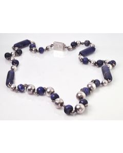 Estate 1950's Mexican Sterling Silver and Glass Bead Necklace