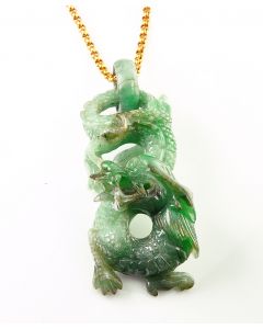MK Personal 19th Century Carved Jadeite Jade Dragon Necklace 