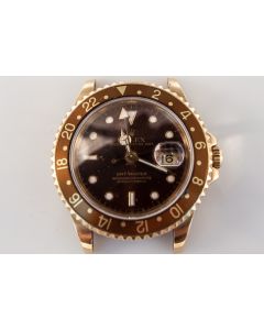 MK Personal Collection Rare Men's 18K Rolex GMT Master Wristwatch Ref 16758 with Box and Papers, Circa 1987