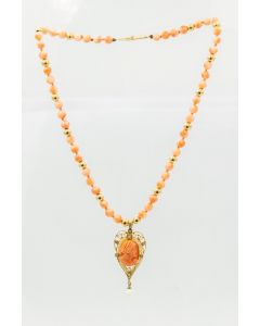 Estate Yellow Gold Coral and Seed Pearl Necklace