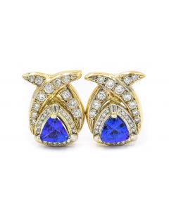 Contemporary Yellow Gold Diamond and Tanzanite Earrings